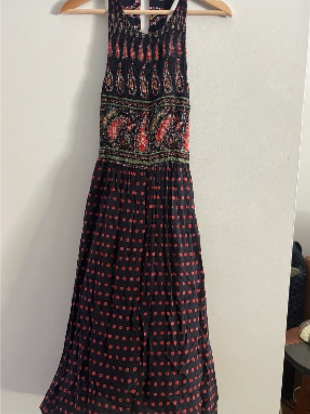 bleuh ciel Black Midi Dress with Red Paisley Print boho style 100% rayon